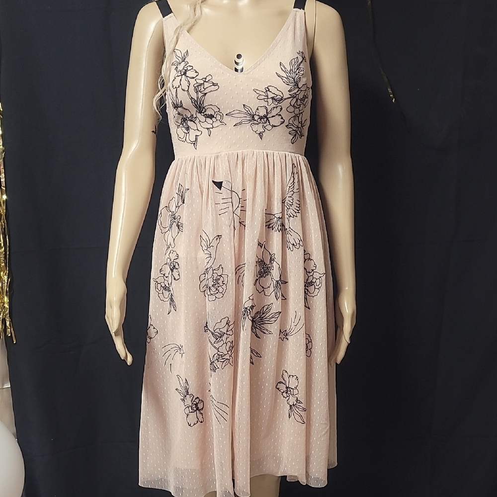 Express Pink and Tan Embellished Midi Sundress for Weddings